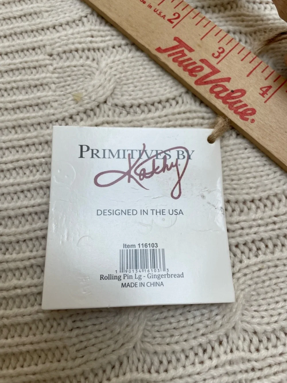 NWT Primitives by Kathy Wooden Rolling Pin Gingerbread relief design pie crusts